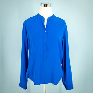 Stella McCartney 38 Size XS Blue Split V Neck Popover Long Sleeve Silk Top